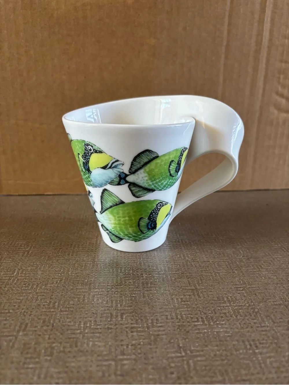 Villeroy & Boch White Cup with Green Fish Motif